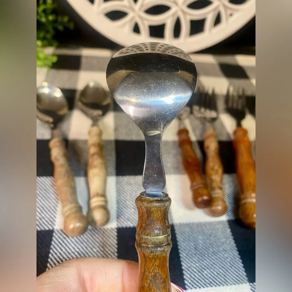 Vintage Lifetime Cutlery Stainless Silverware Wood Handle Fork‎ and Spoon Set